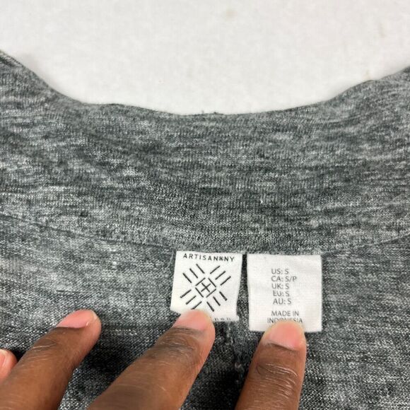 Artisan NY Linen Cardigan Gray Long Sleeve Draped Open Front Sweater SMALL * - Picture 4 of 11